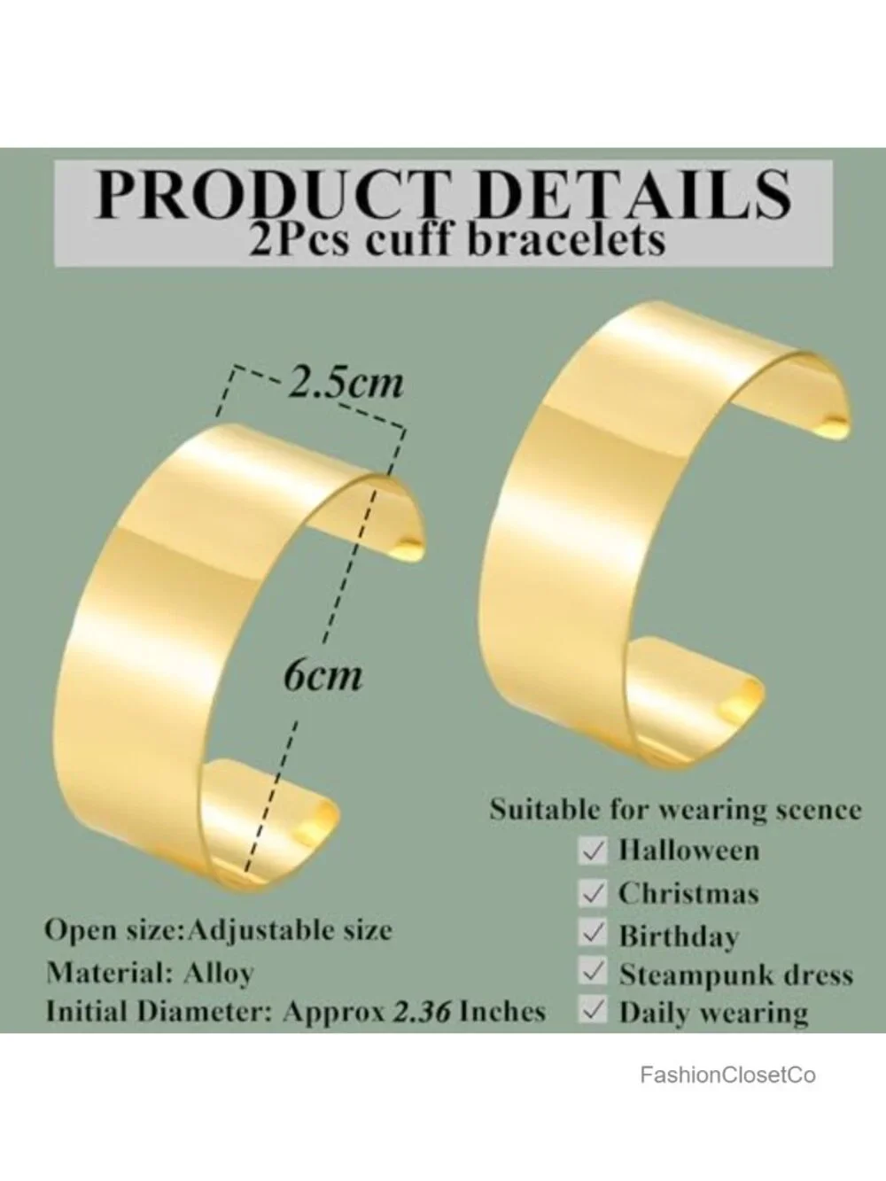 2PCS Gold Plated Open Cuff Bracelets Set Adjustable Wide Bangles Wrist Wrap